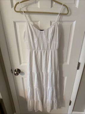 Trixxi Juniors White Adjustable Spaghetti-Strap Tiered Midi Sundress Boho Large